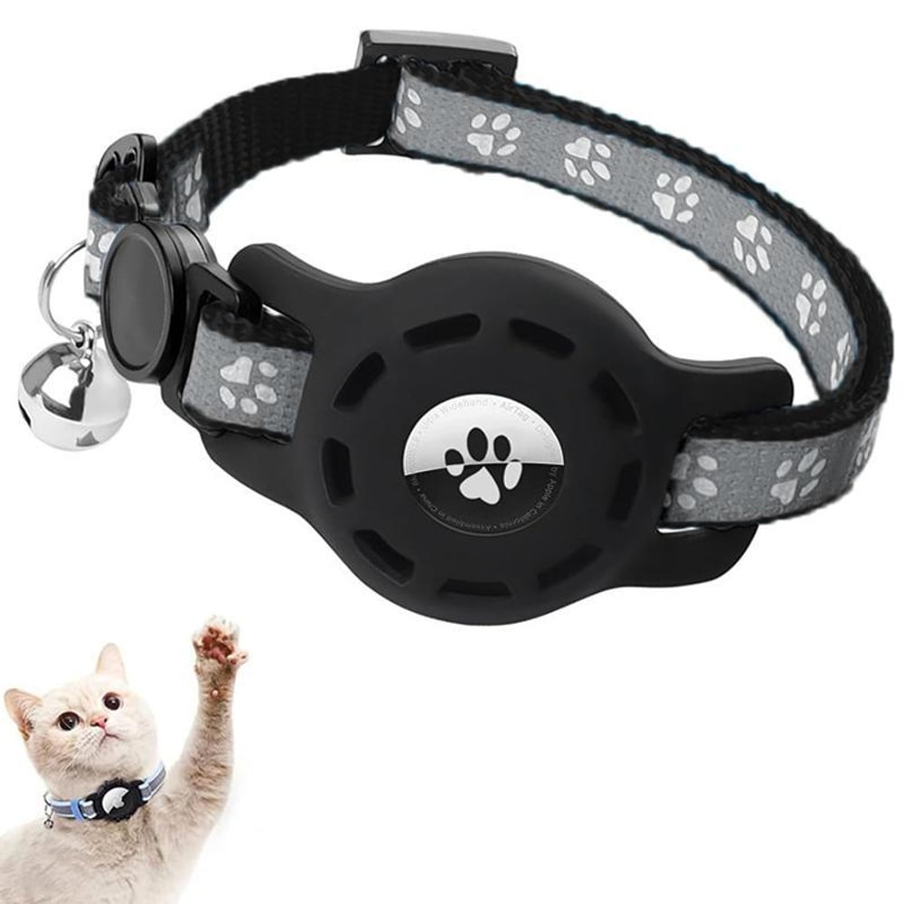 Reflective AirTag Cat Collar With Silicone Case Adjustable Pet Tracker Collar With Bell 3