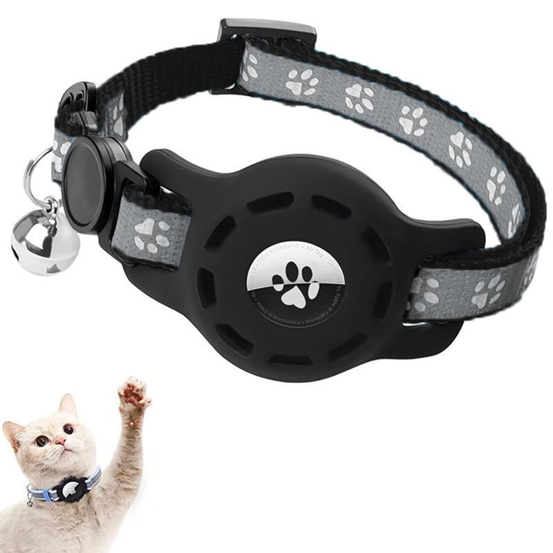 Reflective AirTag Cat Collar With Silicone Case Adjustable Pet Tracker Collar With Bell 3