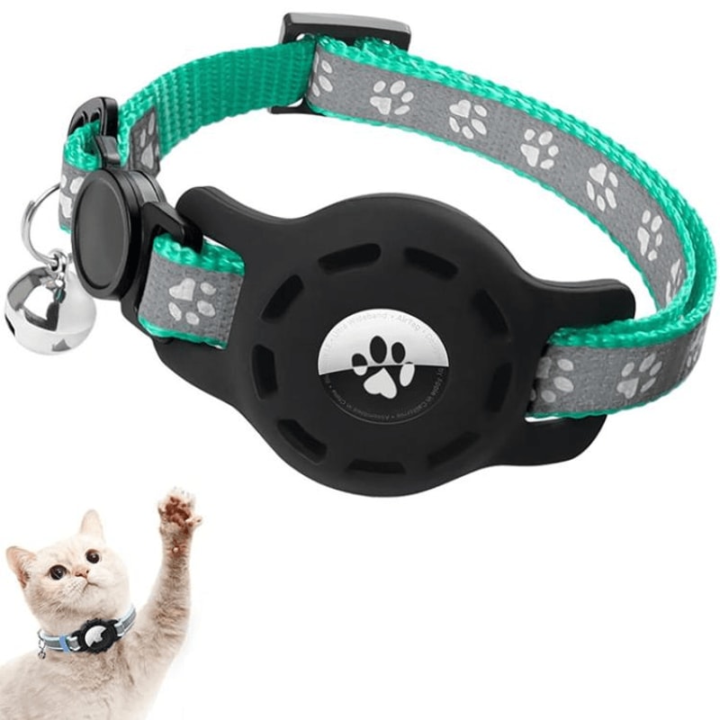 Reflective AirTag Cat Collar With Silicone Case Adjustable Pet Tracker Collar With Bell 10
