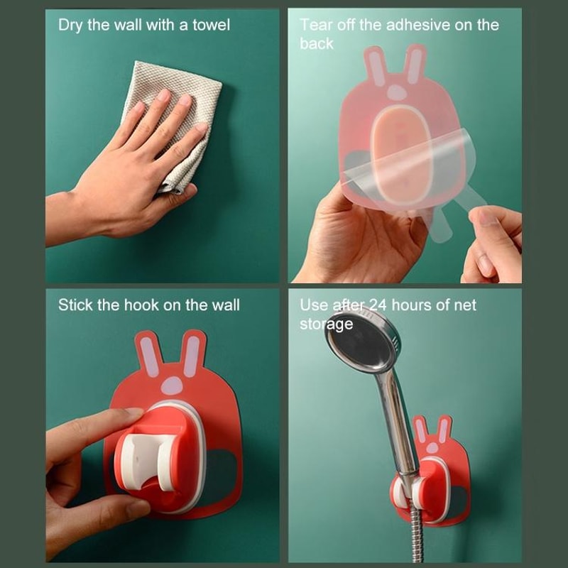 Cute Bear Adhesive Shower Head Holder Adjustable No Drill Wall Bracket 5