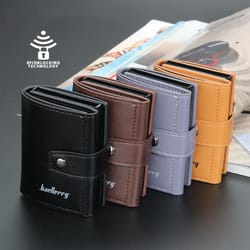 rfid blocking pop-up card wallet slim aluminum card holder with secure snap closure