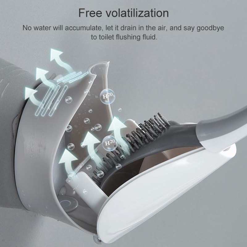 Silicone Toilet Brush With Holder Wall Mounted Bathroom Cleaner 2