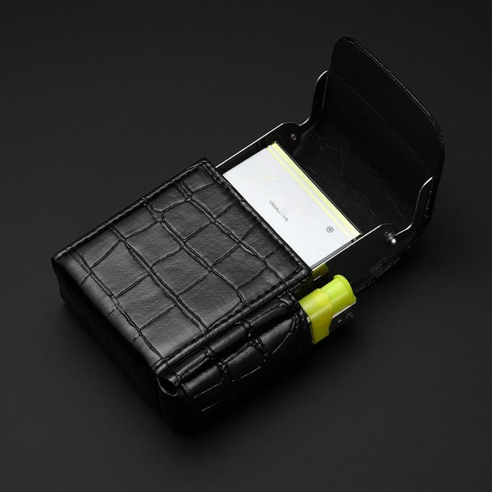 Slim PU Leather Cigarette Case With Lighter Holder Business Card Organizer 3
