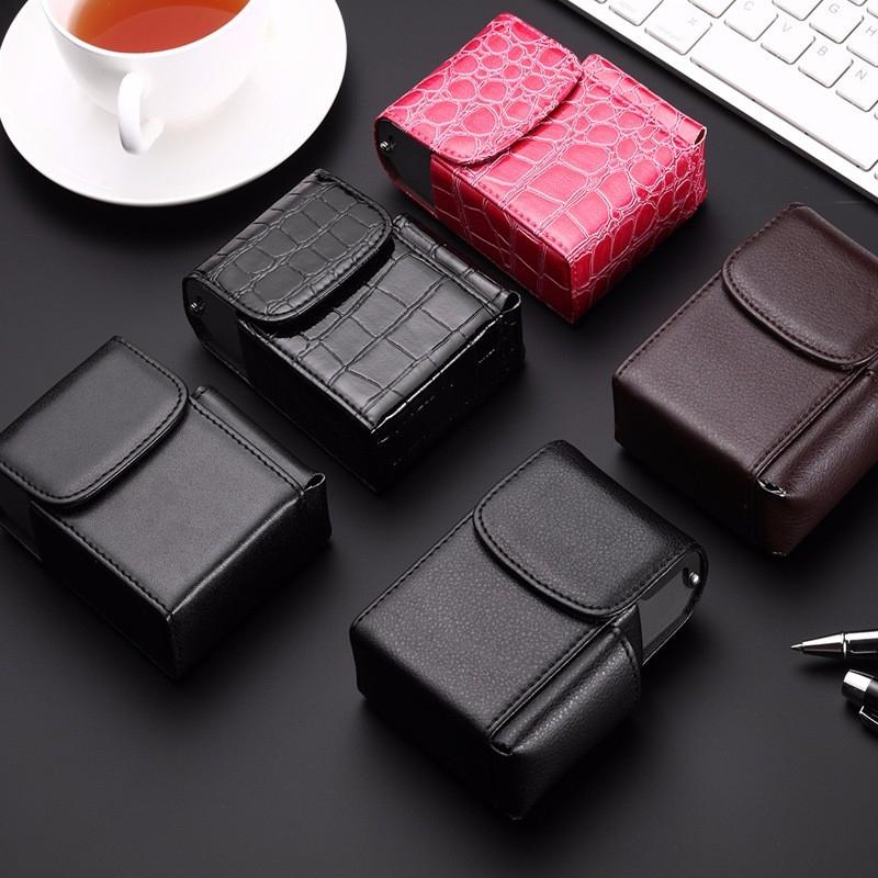 Slim PU Leather Cigarette Case With Lighter Holder Business Card Organizer 2