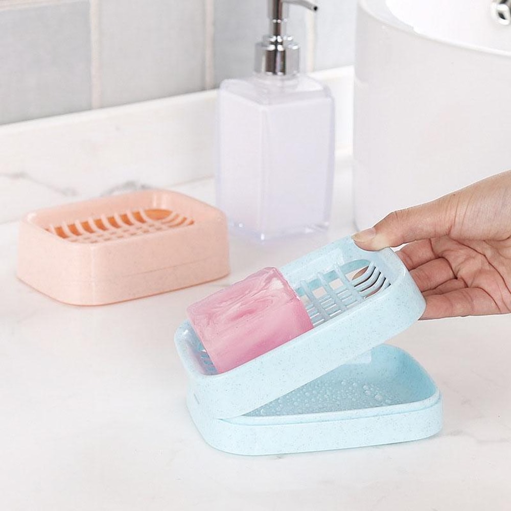 Dual Layer Soap Dish With Drain Plastic Soap Saver Holder 5