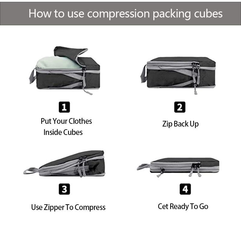 8 In 1 Compression Packing Cubes Set Expandable Travel Organizer Bags For Smart Luggage Storage 7