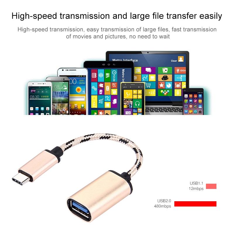 Compact USB C To USB Adapter Cable 15cm Woven Durable Type C Male To USB Female Converter 2