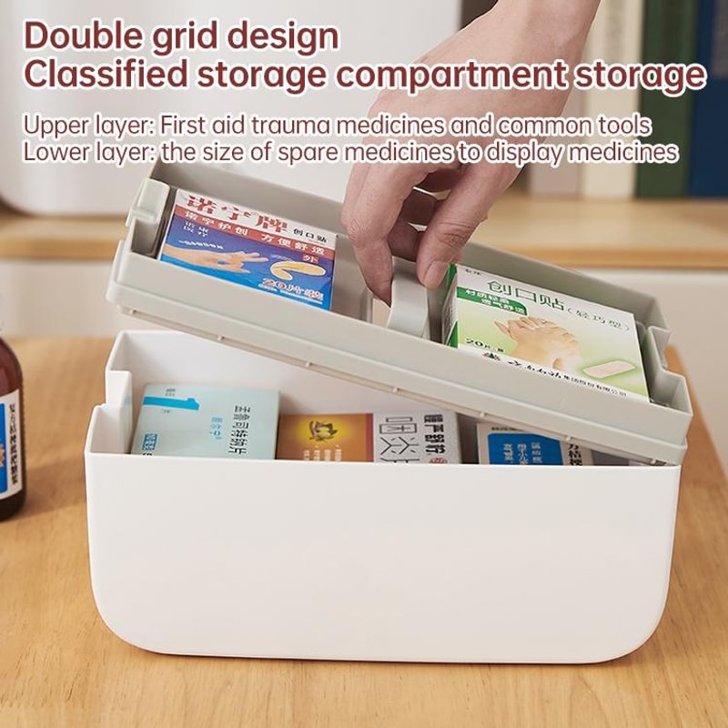 Double Layer Dustproof Medicine Storage Box First Aid Organizer & Emergency Medical Kit Case