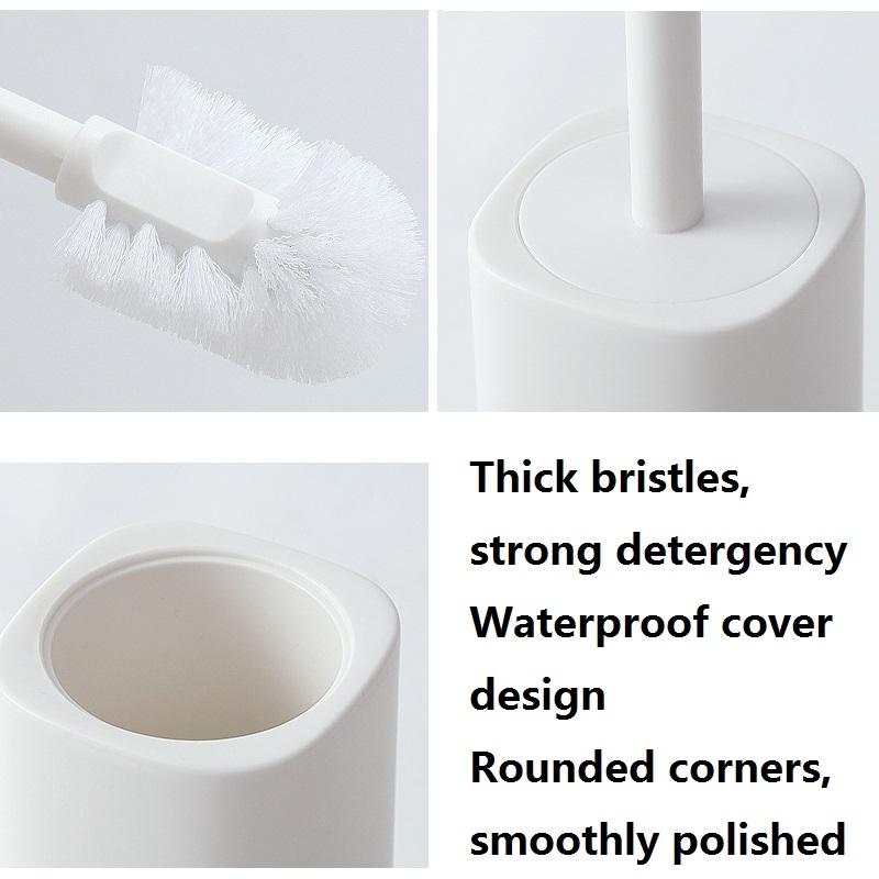 Long Handle Soft Bristle Toilet Brush with Holder Base Bathroom Cleaning Set White