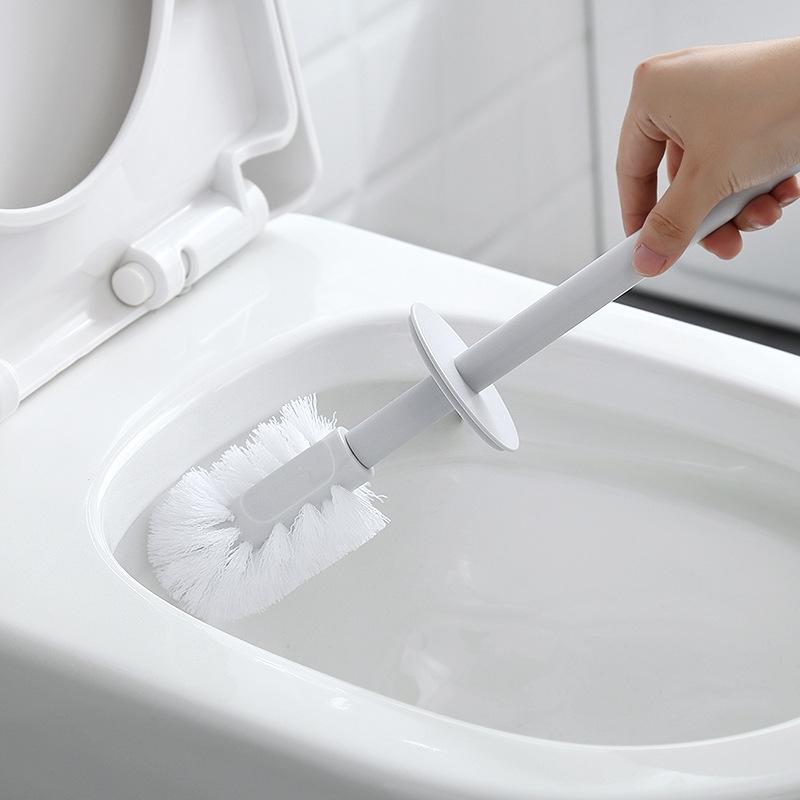 Long Handle Soft Bristle Toilet Brush with Holder Base Bathroom Cleaning Set White