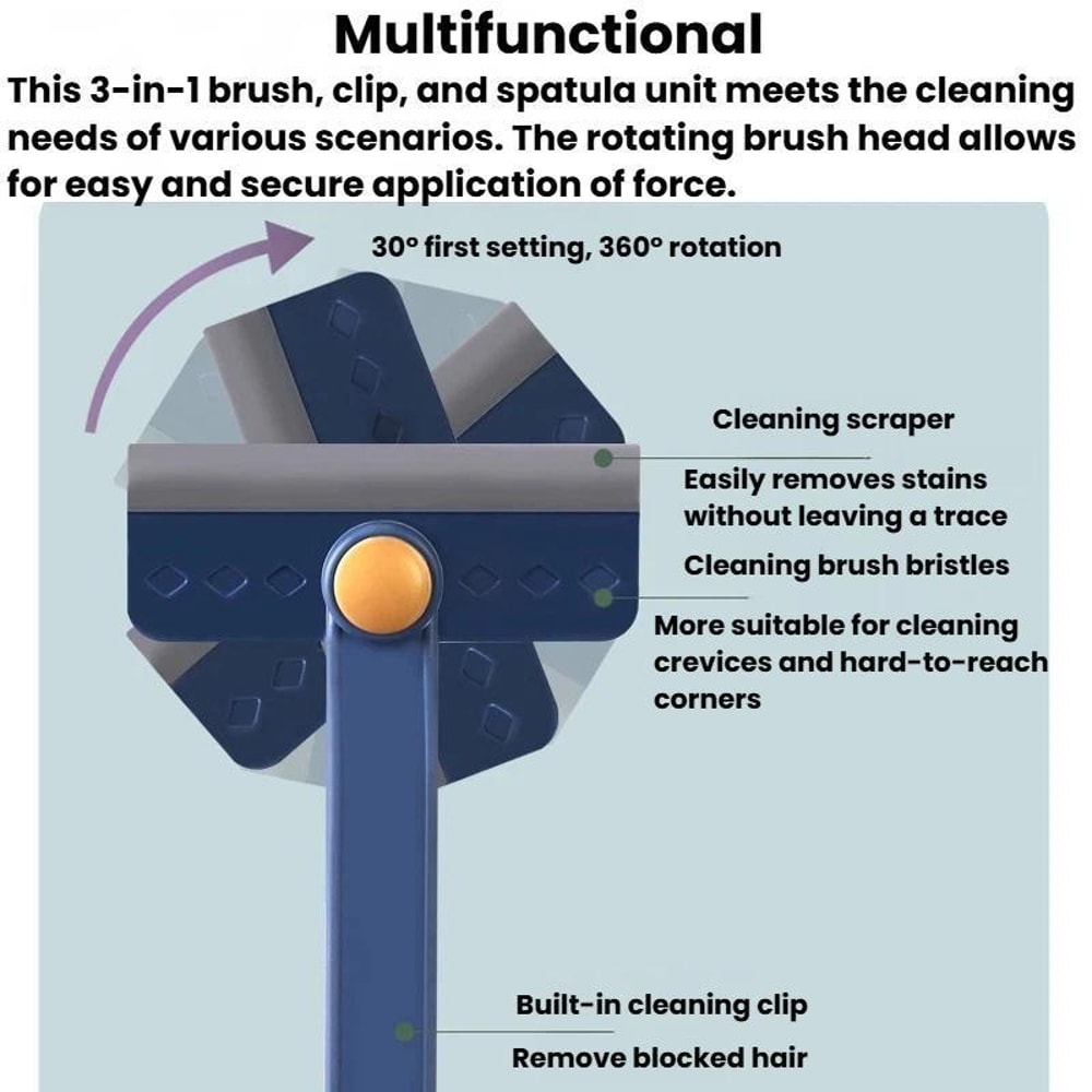 Rotatable Gap Cleaning Brush And Glass Scraper For Bathroom Tile And Window Tracks 2