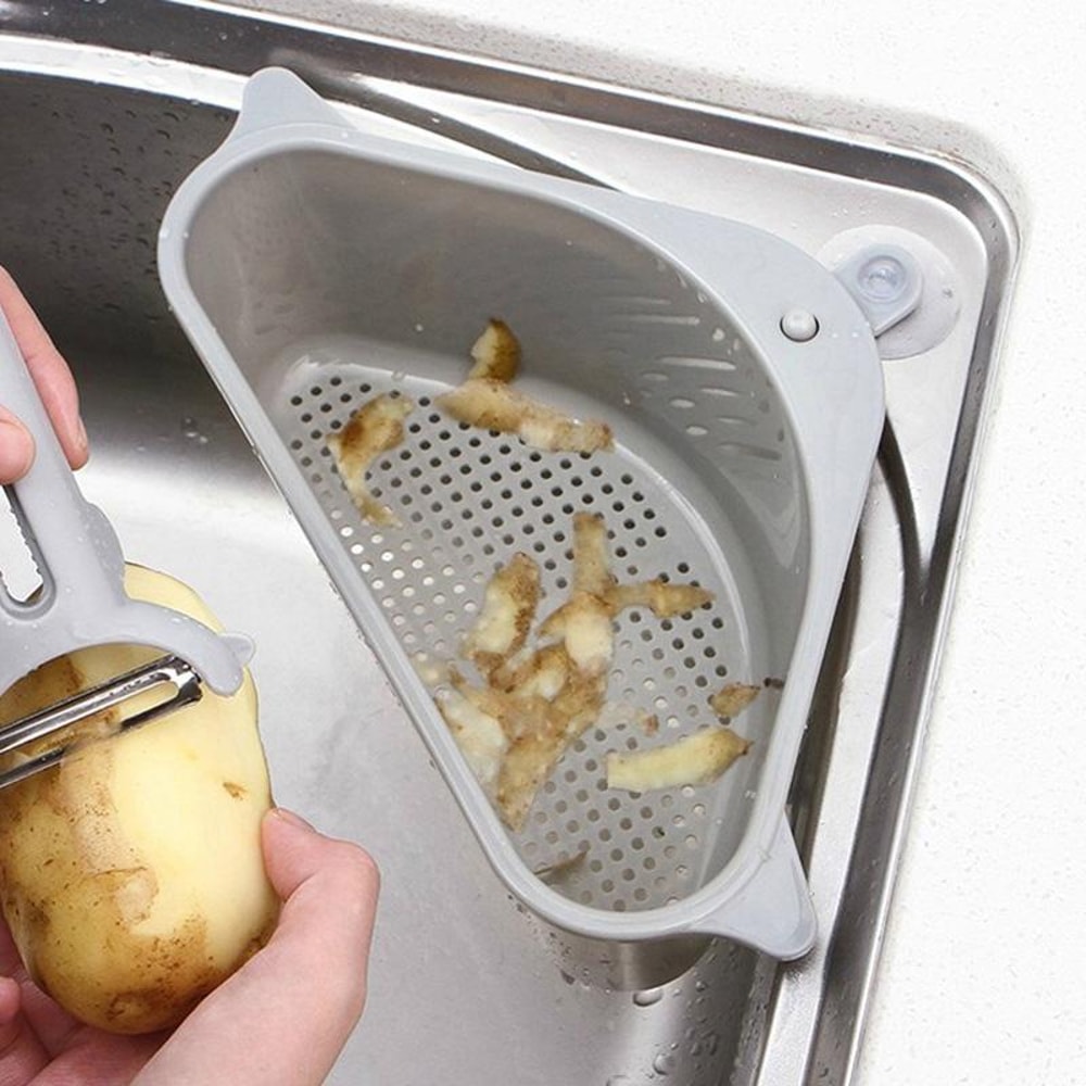 Triangle Kitchen Sink Drain Rack Suction Cup Vegetable Organizer Basket