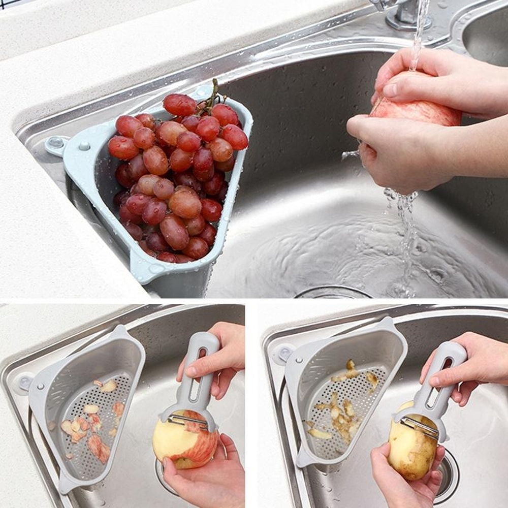 Triangle Kitchen Sink Drain Rack Suction Cup Vegetable Organizer Basket