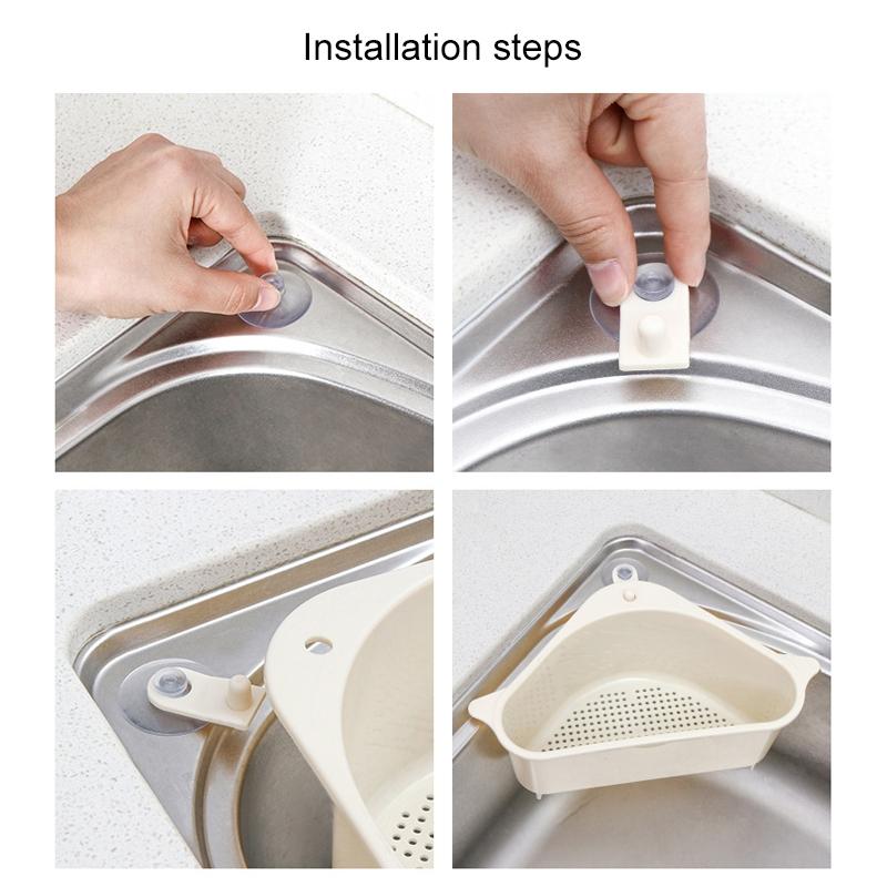 Triangle Kitchen Sink Drain Rack Suction Cup Vegetable Organizer Basket
