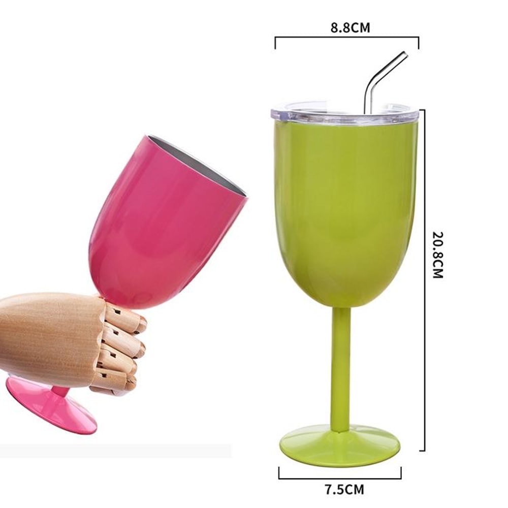 Insulated Wine Tumbler Stainless Steel Wine Cup Vacuum Goblet With Lid 3