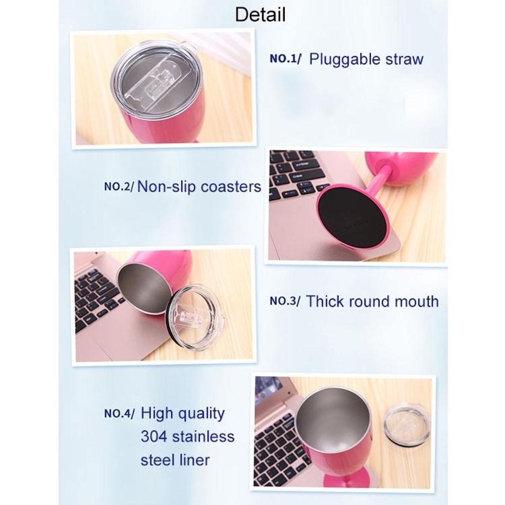 Insulated Wine Tumbler Stainless Steel Wine Cup Vacuum Goblet With Lid 4