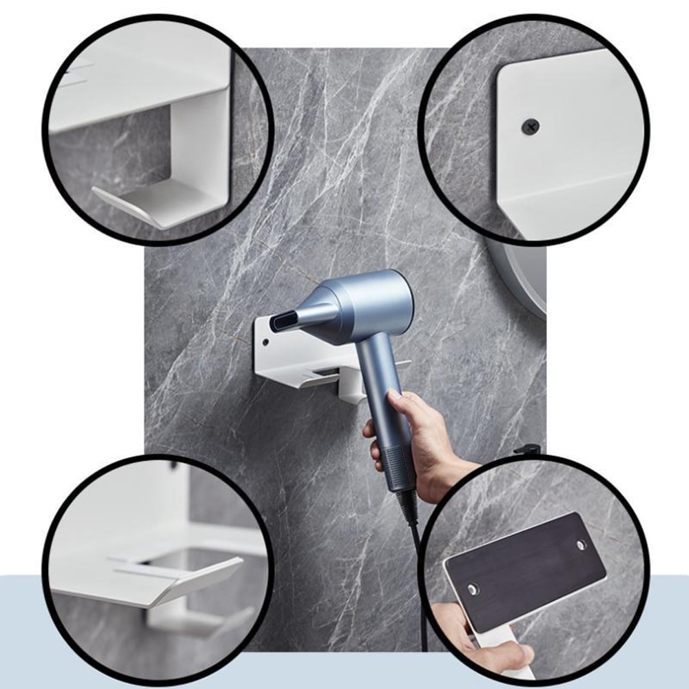 Wall Mounted Hair Dryer Holder with Cord Organizer for Bathroom Storage