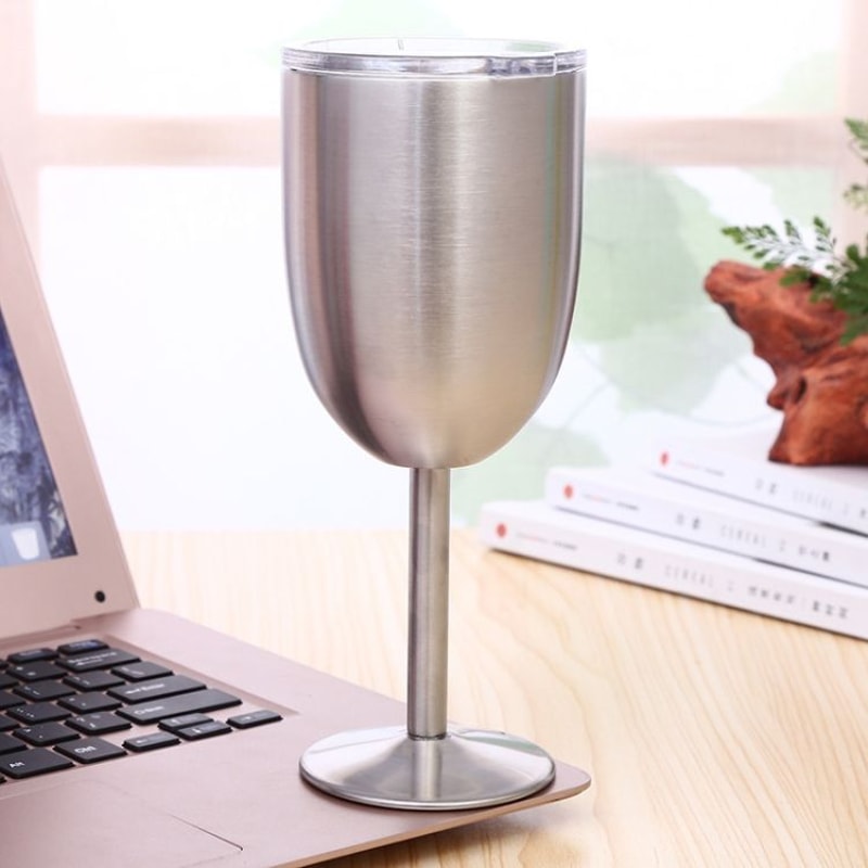 Insulated Wine Tumbler Stainless Steel Wine Cup Vacuum Goblet With Lid 10