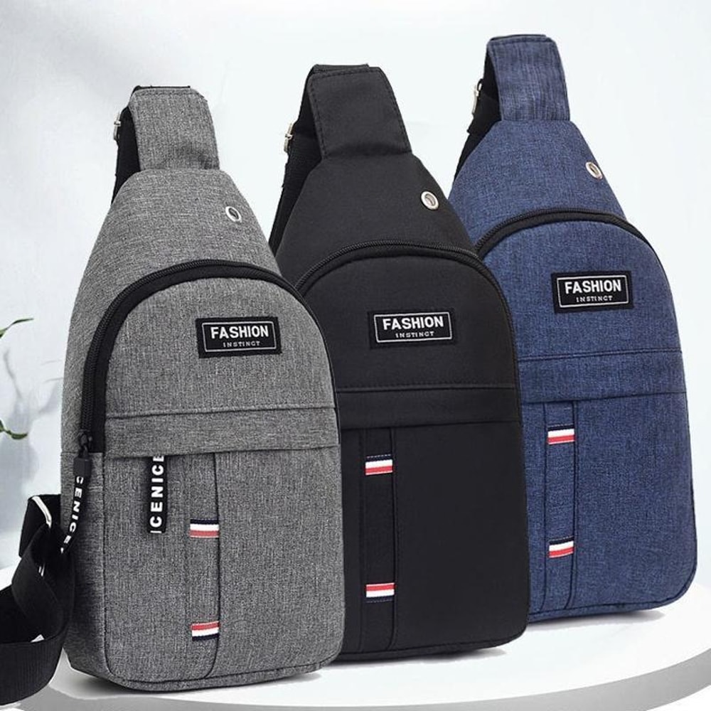 Men Canvas Chest Bag Crossbody Sling With Headphone Port Multi Pocket Travel Shoulder Bag 2