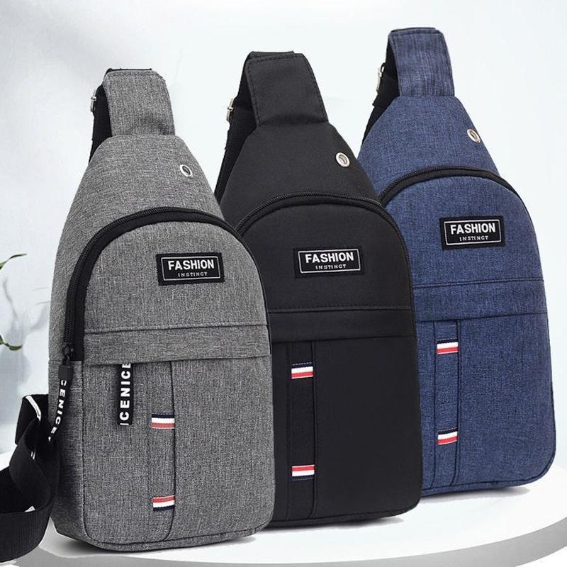 Men Canvas Chest Bag Crossbody Sling With Headphone Port Multi Pocket Travel Shoulder Bag 2