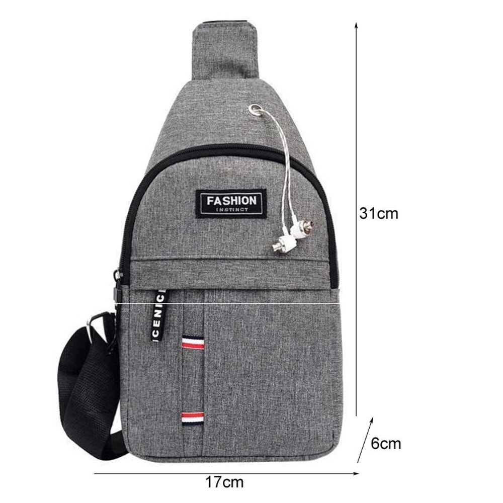 Men Canvas Chest Bag Crossbody Sling With Headphone Port Multi Pocket Travel Shoulder Bag 4