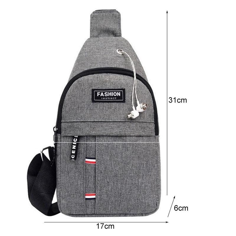 Men Canvas Chest Bag Crossbody Sling With Headphone Port Multi Pocket Travel Shoulder Bag 4