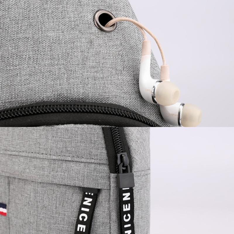 Men Canvas Chest Bag Crossbody Sling With Headphone Port Multi Pocket Travel Shoulder Bag 6