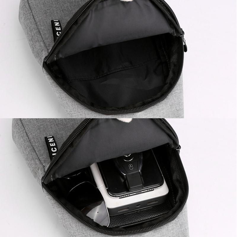Men Canvas Chest Bag Crossbody Sling With Headphone Port Multi Pocket Travel Shoulder Bag 7