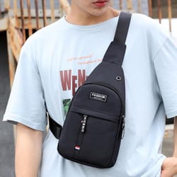 men canvas chest bag crossbody sling with headphone port multi pocket travel shoulder bag