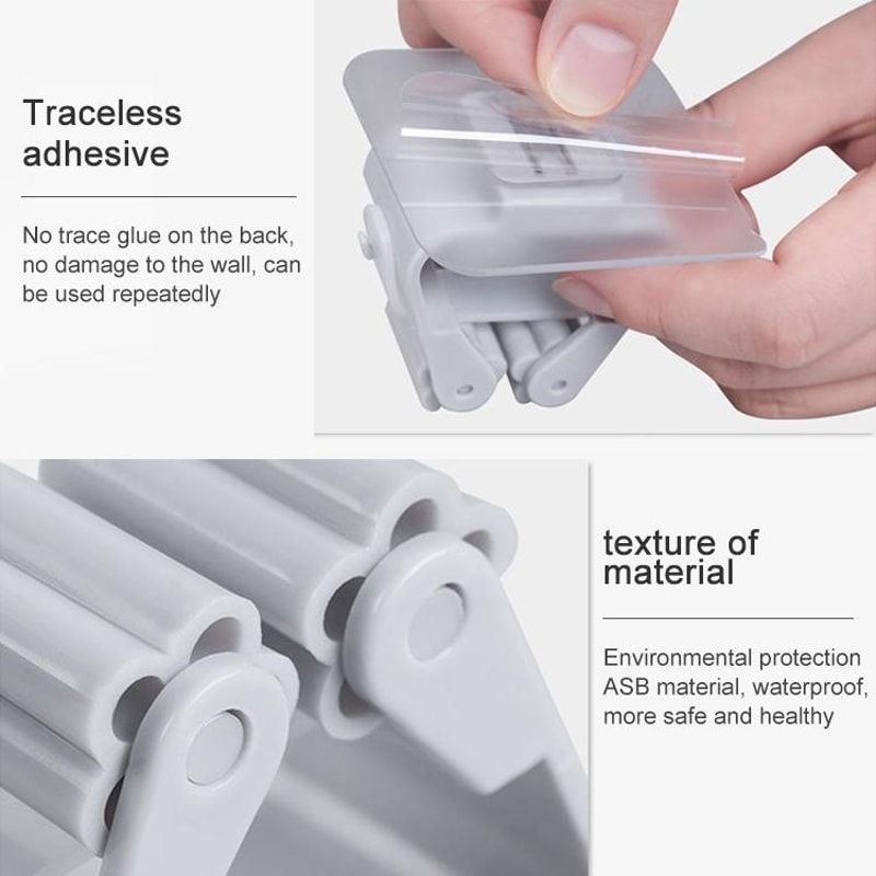 Wall Mounted Mop Holder Adhesive Broom Hanger Clip Organizer for Kitchen Bathroom Storage