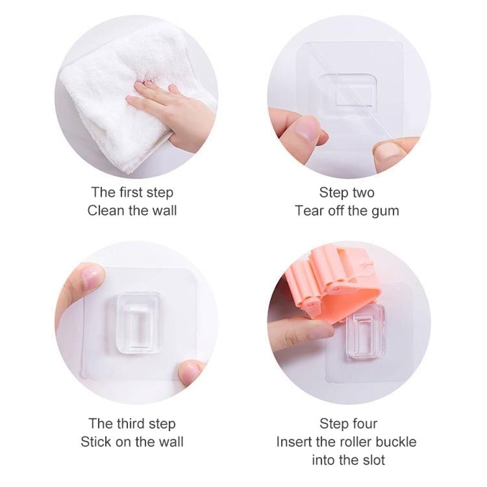 Wall Mounted Mop Holder Adhesive Broom Hanger Clip Organizer for Kitchen Bathroom Storage