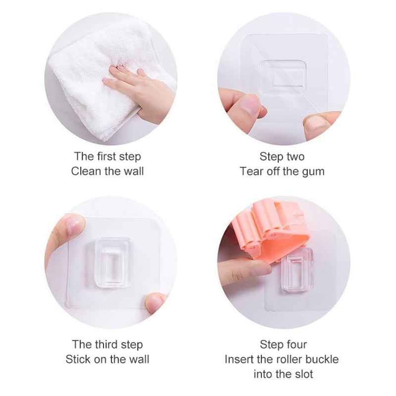 Wall Mounted Mop Holder Adhesive Broom Hanger Clip Organizer for Kitchen Bathroom Storage