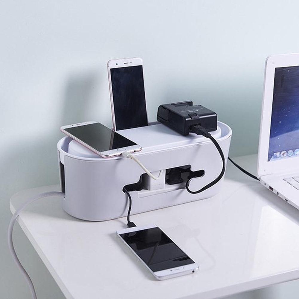 Multi-Purpose Cable Management Box Power Strip Organizer for Desk & Home Charging Storage