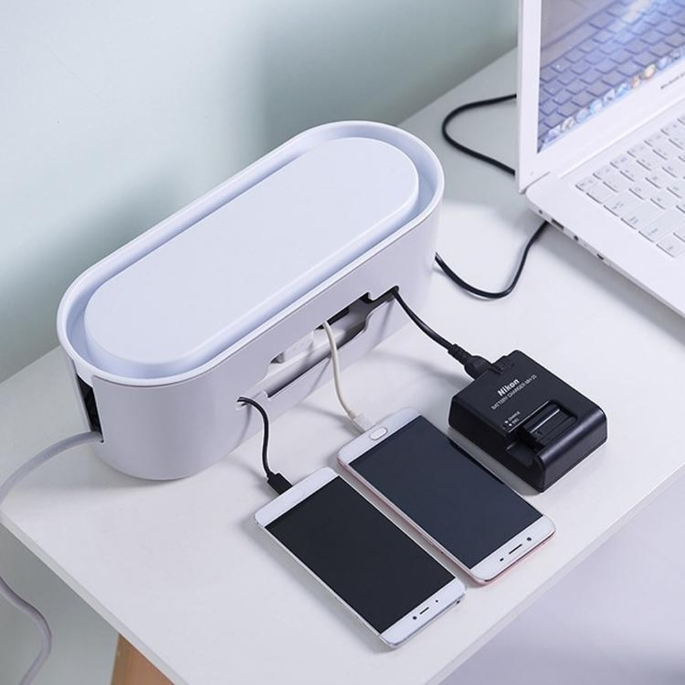 Multi-Purpose Cable Management Box Power Strip Organizer for Desk & Home Charging Storage