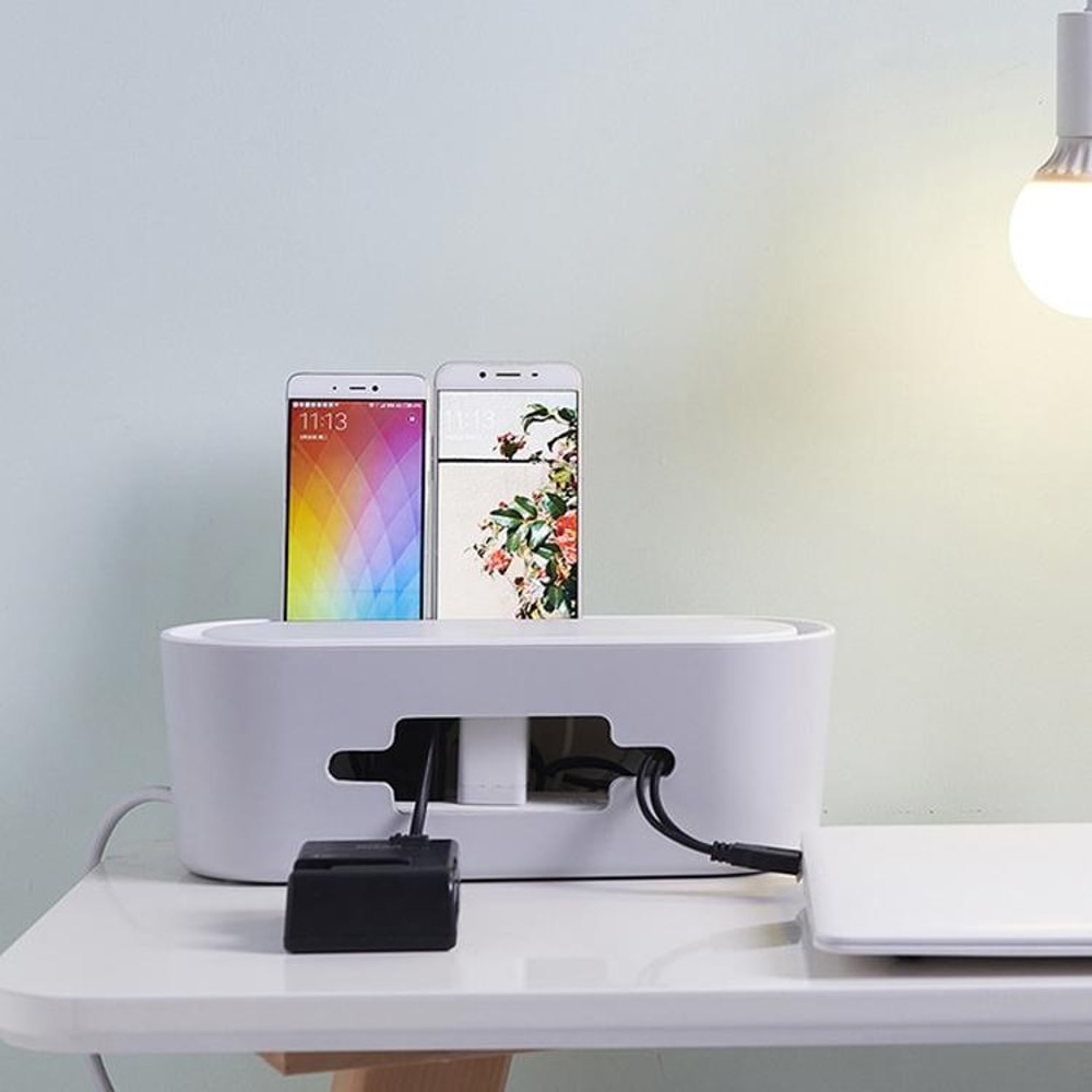 Multi-Purpose Cable Management Box Power Strip Organizer for Desk & Home Charging Storage