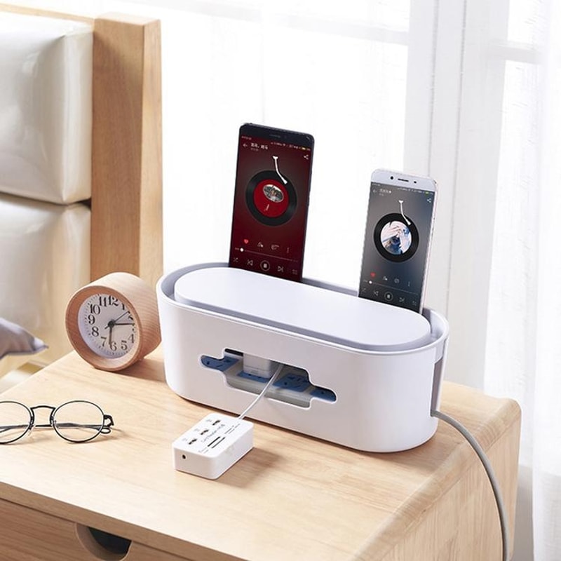 Multi-Purpose Cable Management Box Power Strip Organizer for Desk & Home Charging Storage