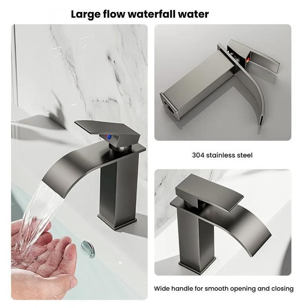 Waterfall Bathroom Faucet Stainless Steel Hot Cold Mixer Tap For Sink Basin 3