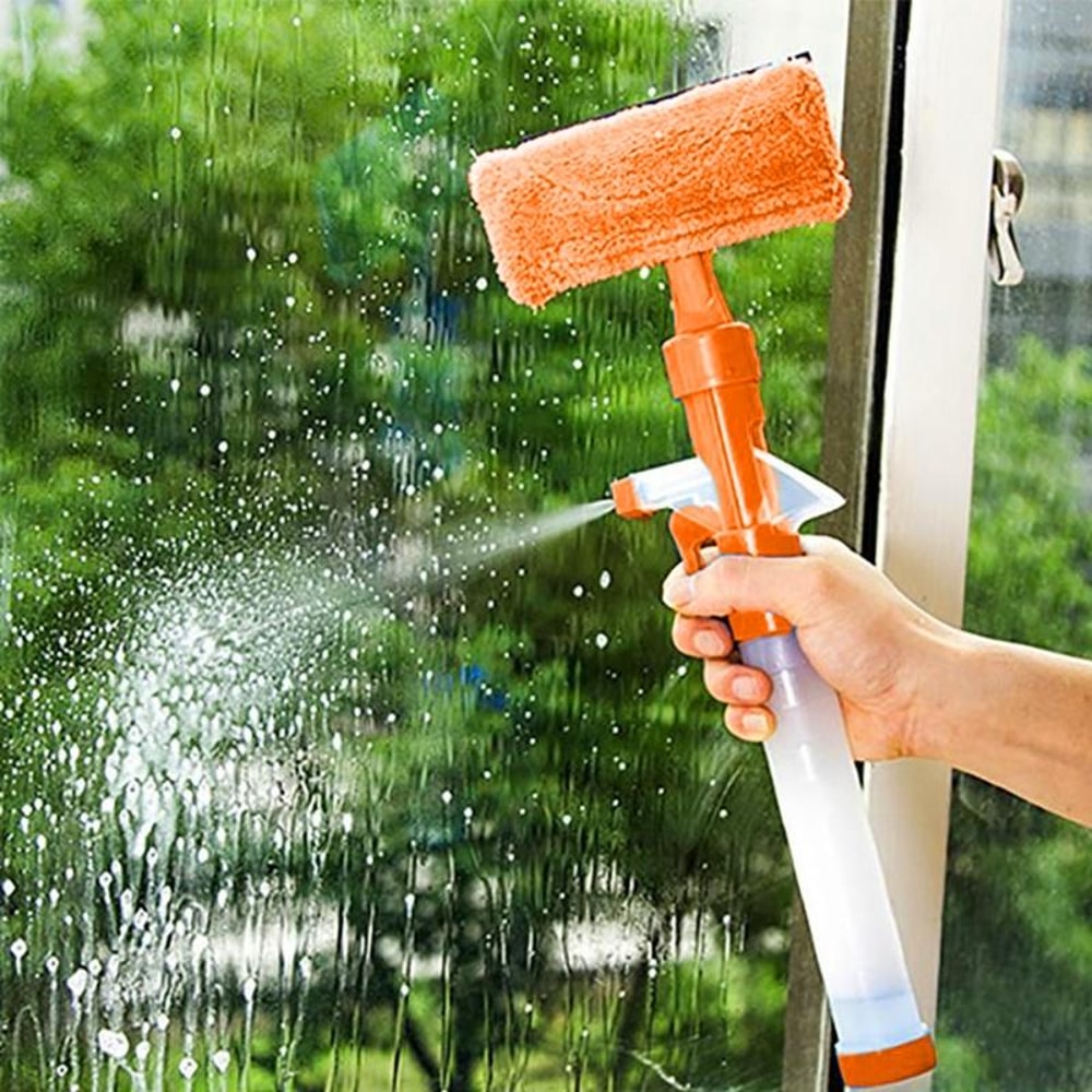Multi-Functional Spray Window Cleaner with Double-Sided Glass Scraper & Squeegee Brush