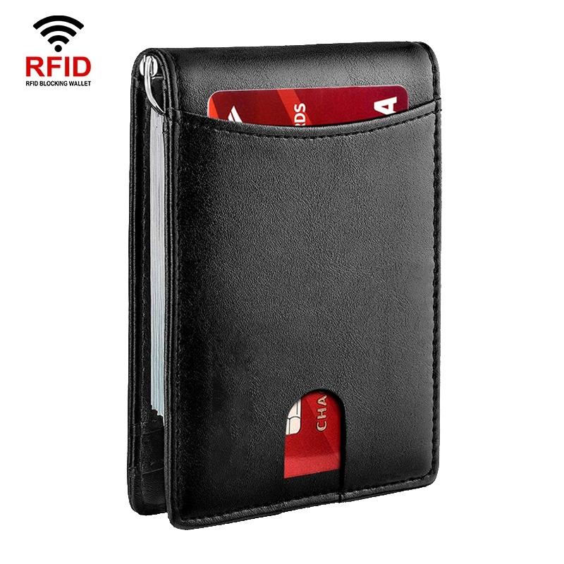 RFID Blocking Leather Card Holder Wallet with Coin Pocket Slim Anti-Theft Credit Card Wallet