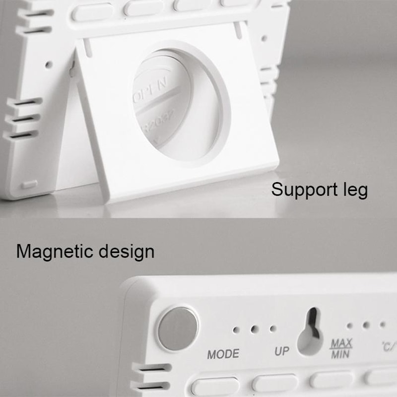 Magnetic Digital Clock With Temperature Humidity Display Wall Mount LCD Alarm Clock 5