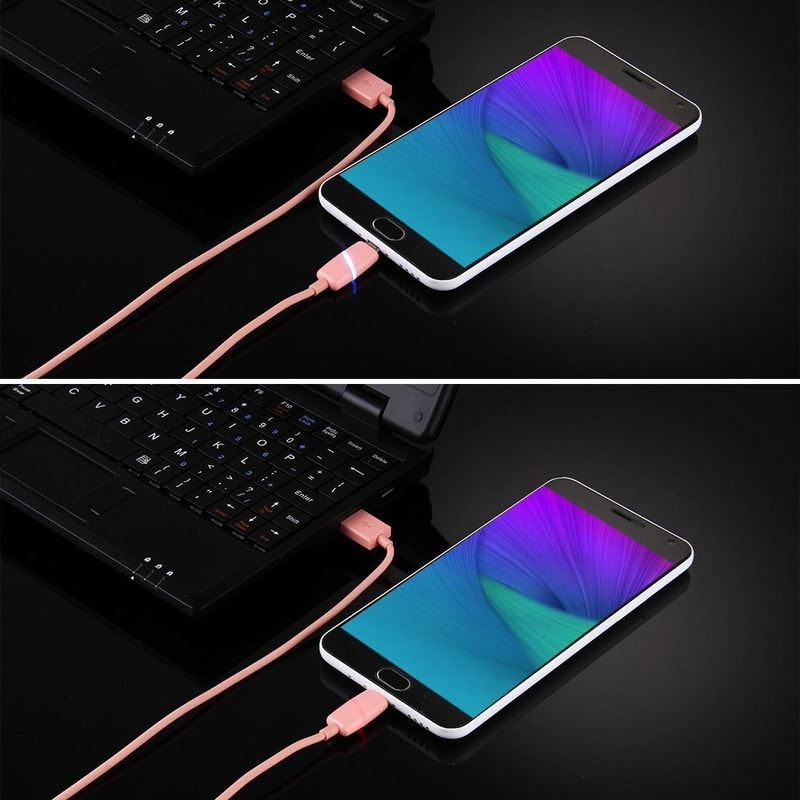 LED Micro USB Cable With Indicator Light Bobbin Storage Case 1M Fast Charging Data Sync Cord 7