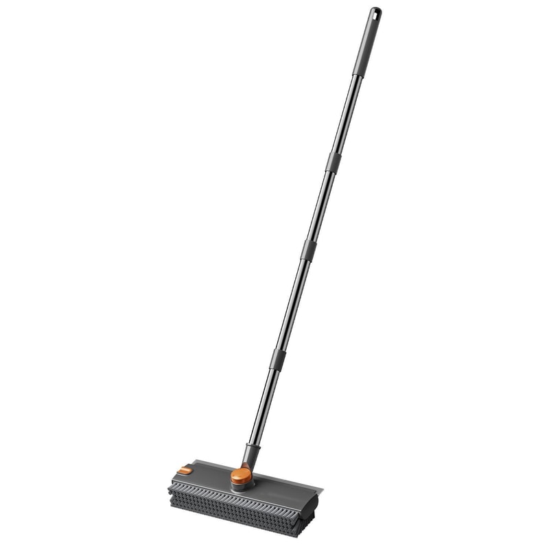 Swivel Floor Scrub Brush with Long Handle, V Shaped Grout Brush & Squeegee for Deep Cleaning