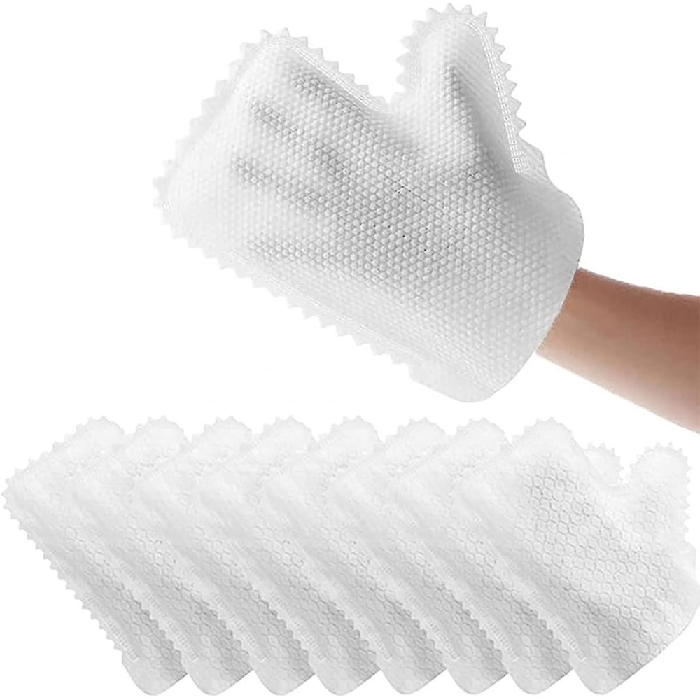 Fish Scale Reusable Dust Removal Cleaning Mittens, Washable Non Woven Cleaning Gloves, White