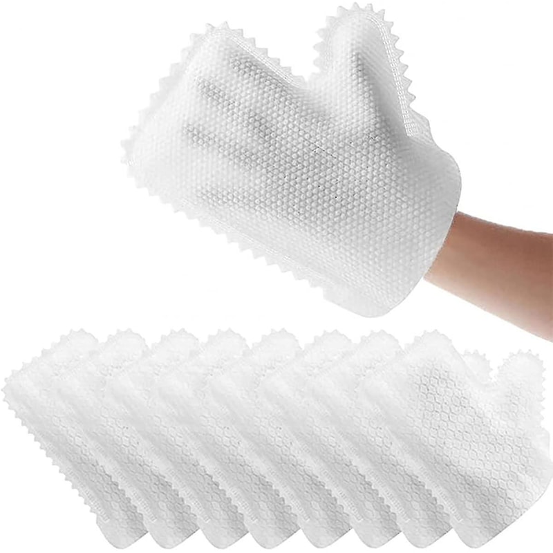 Fish Scale Reusable Dust Removal Cleaning Mittens, Washable Non Woven Cleaning Gloves, White