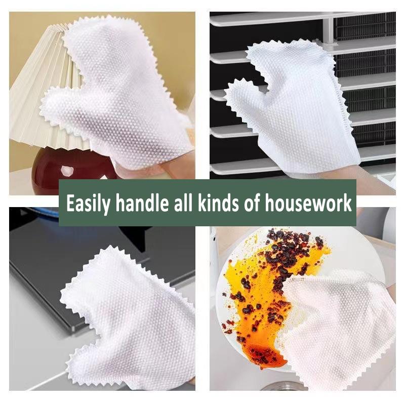 Fish Scale Reusable Dust Removal Cleaning Mittens, Washable Non Woven Cleaning Gloves, White