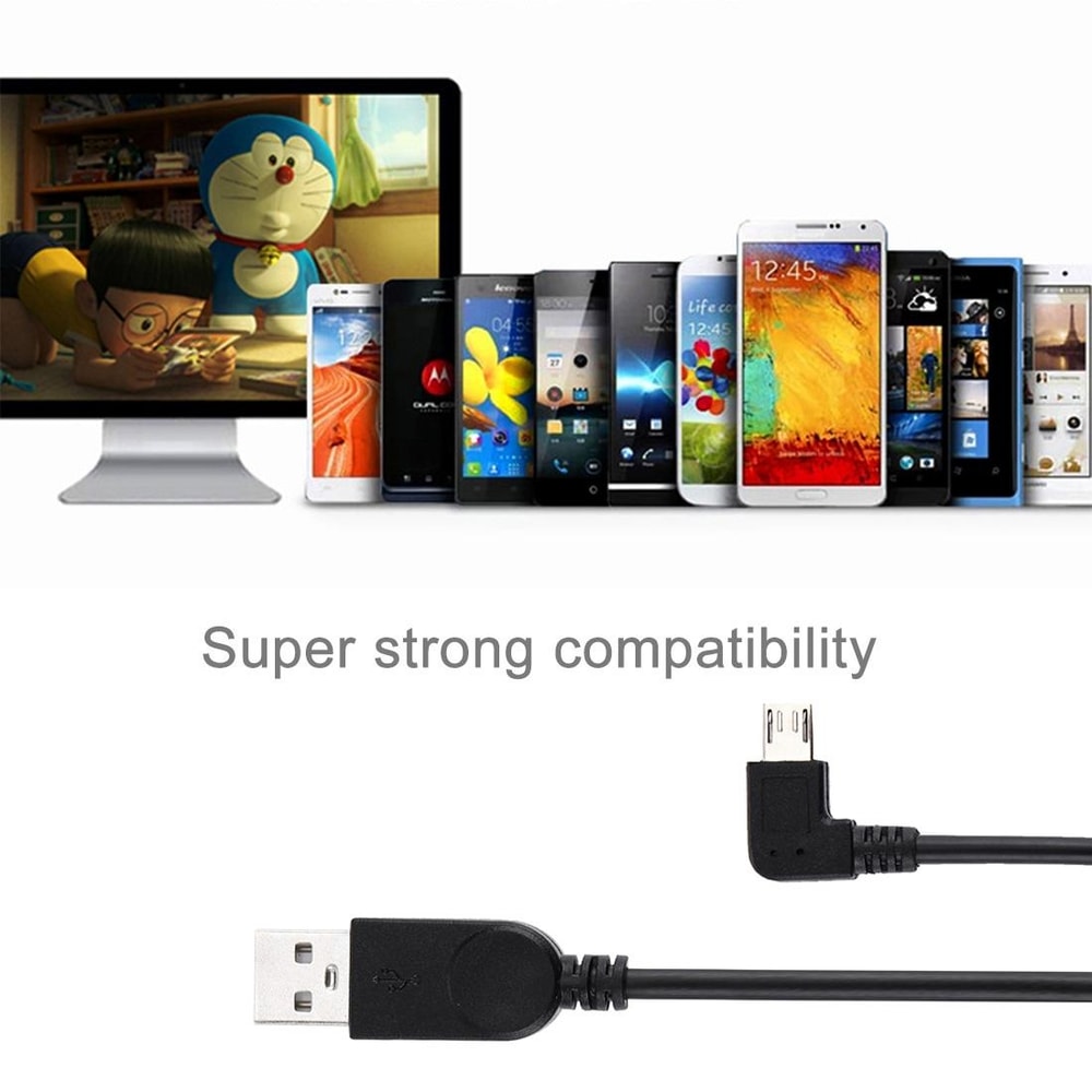 90 Left Angle Micro USB Charging Cable Short Fast Sync Cord For Android Devices 2