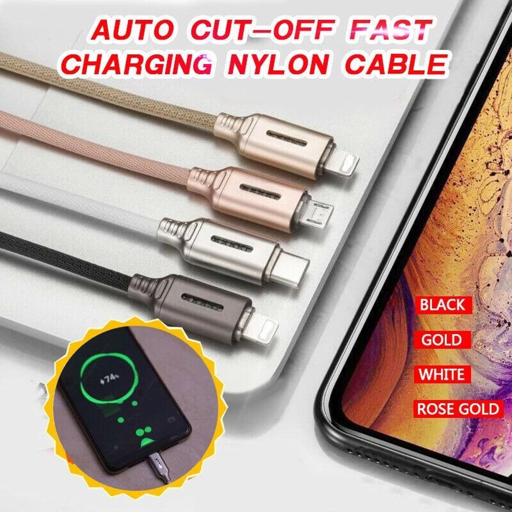 Smart LED Micro USB Charging Cable with Auto Power Off & Zinc Alloy Design