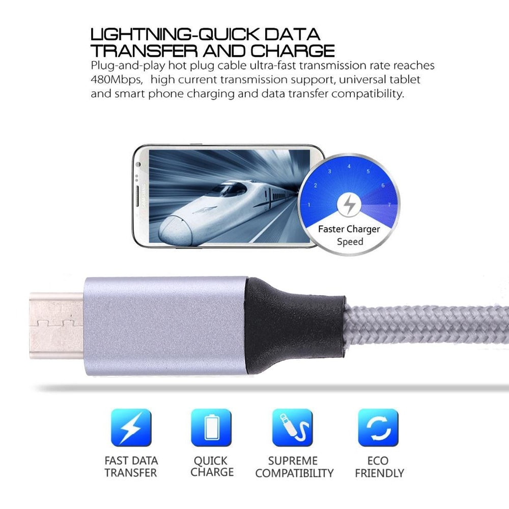 Braided USB C To USB 30 Fast Charging Cable 1m Durable Data Sync Cord 5