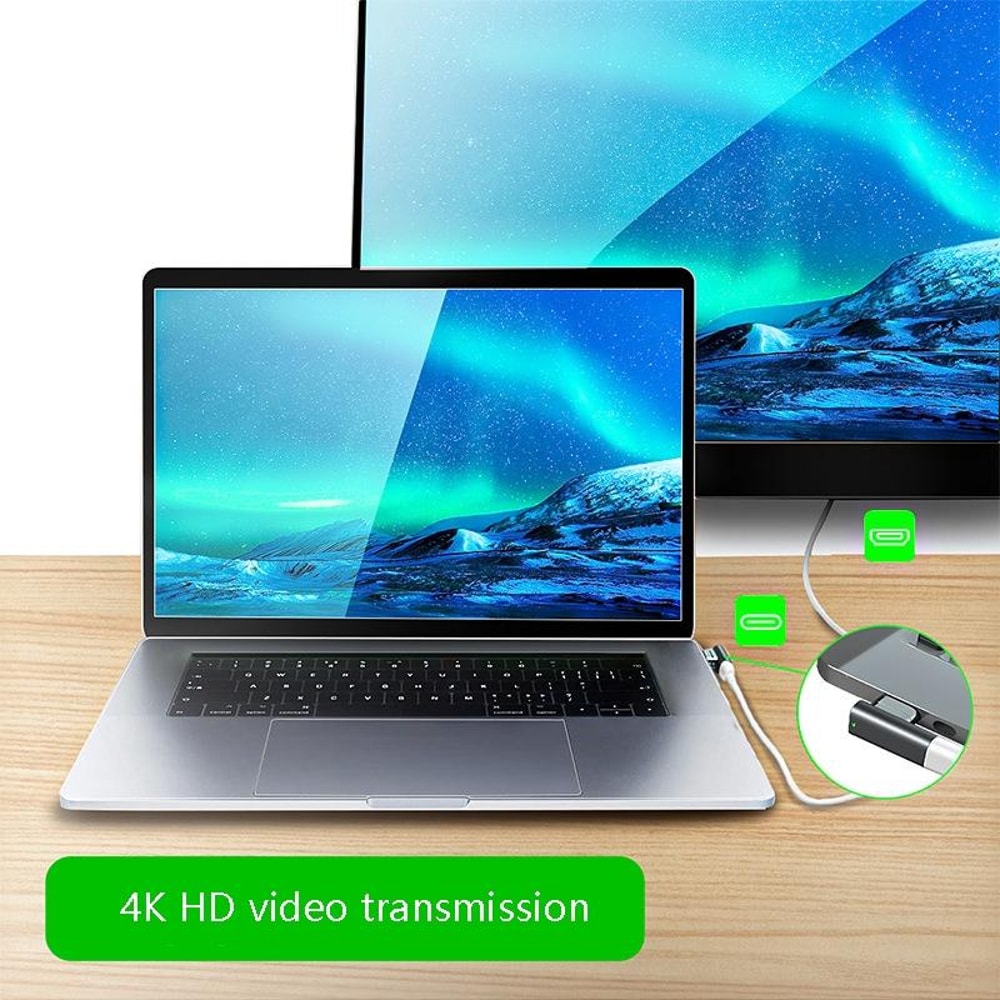 Magnetic USB C Elbow Adapter 100W Fast Charging 4K Video 10Gbps Data Transfer 7