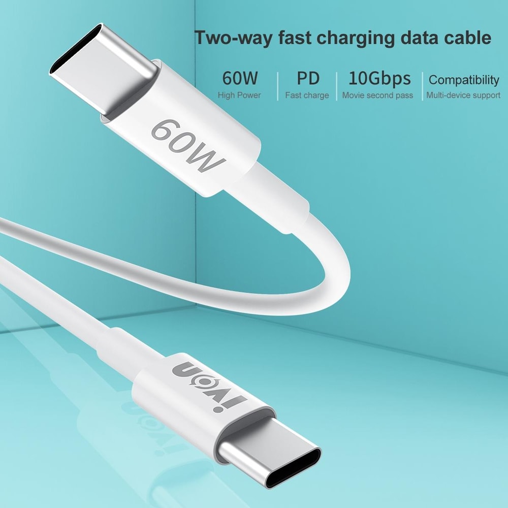 60W USB C to USB C Fast Charging Cable with 10Gbps Data Sync Durable PD Type C Cable